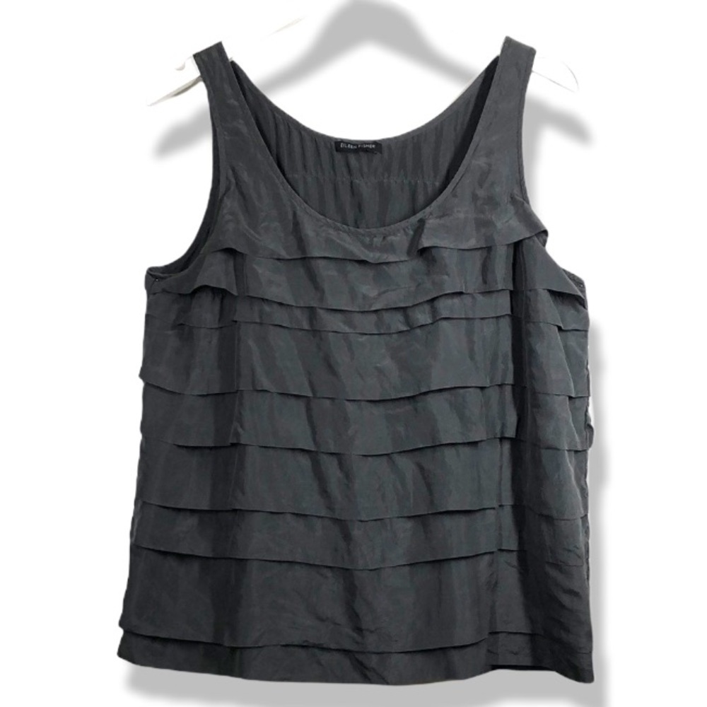 Eileen Fisher top no sleeves lot of ruffles,silk